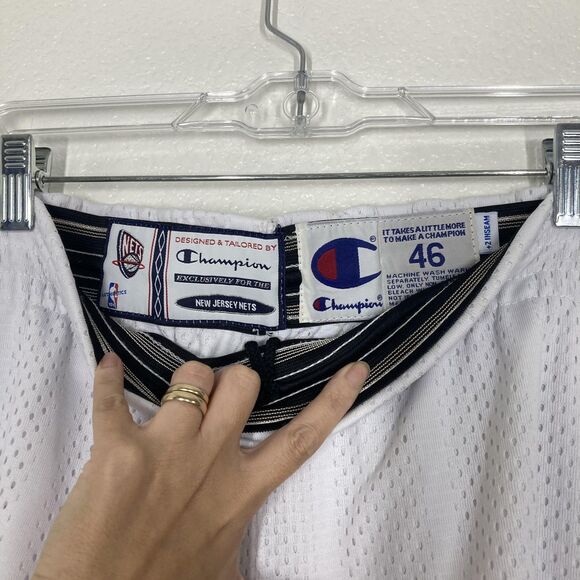 Vintage New Jersey Nets Shorts Mens 46 White Mesh NBA Basketball Champion 90s - Picture 12 of 16